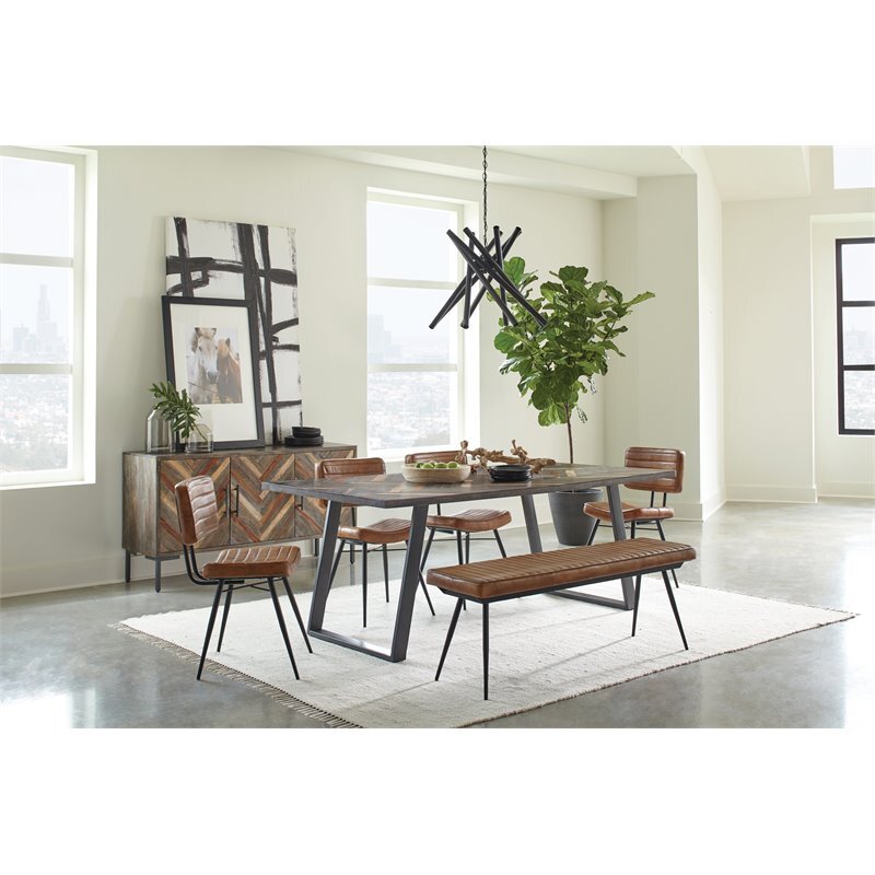 Pemberly Row Leather Upholstered Cushion Bench Camel and Black