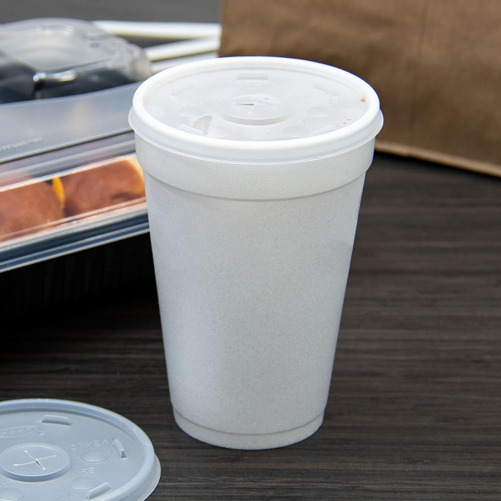 Translucent Slotted Foam Cup Lids, 16 Oz