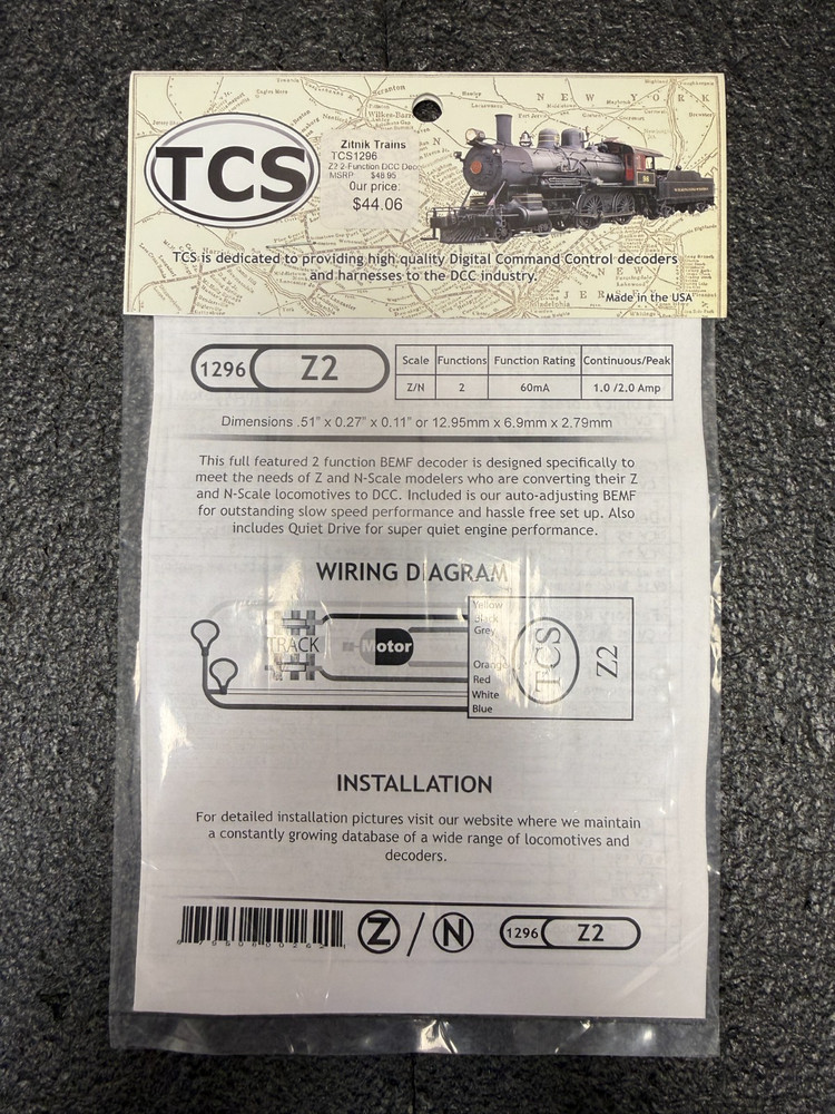 TCS #1296 Z2 Tiny Decoder For Small N and Z Locomotives - NEW