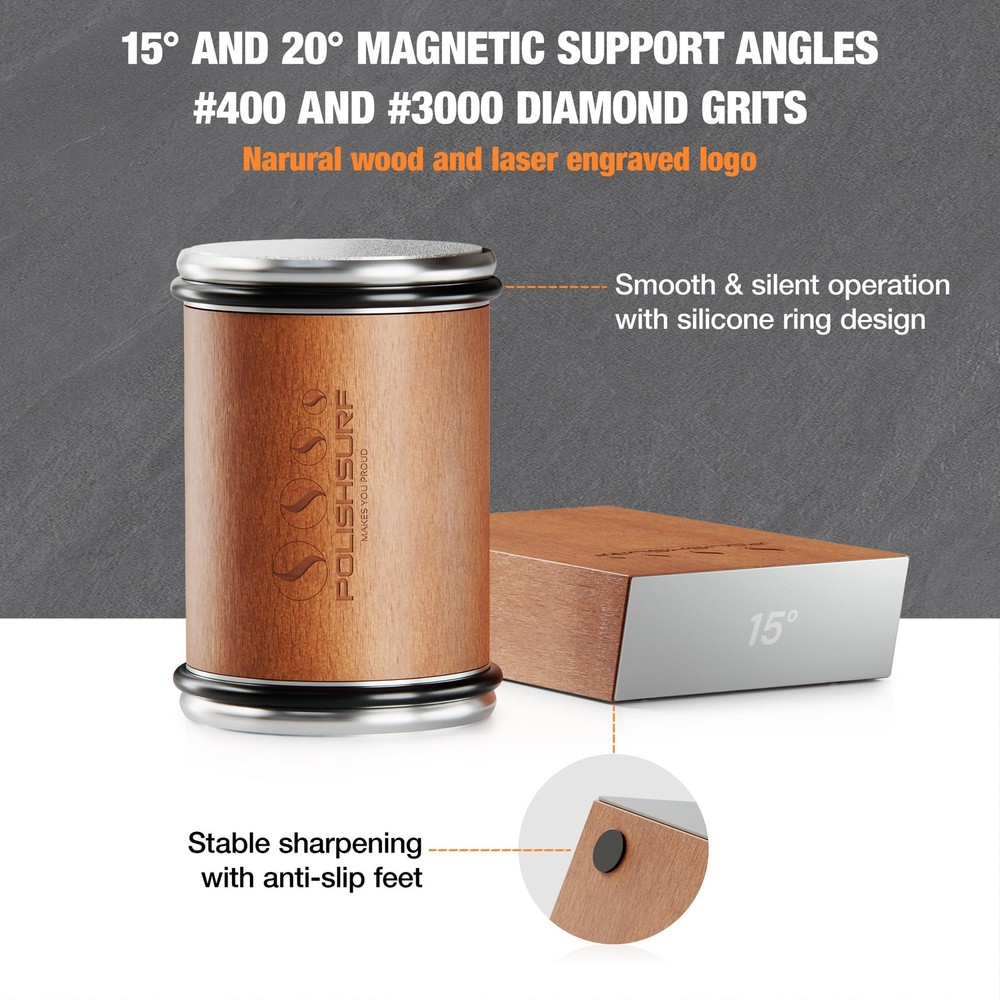 Rolling Sharpener Kit for Kitchen – Chef Sharpening Tool with 15° & 20° Magne...