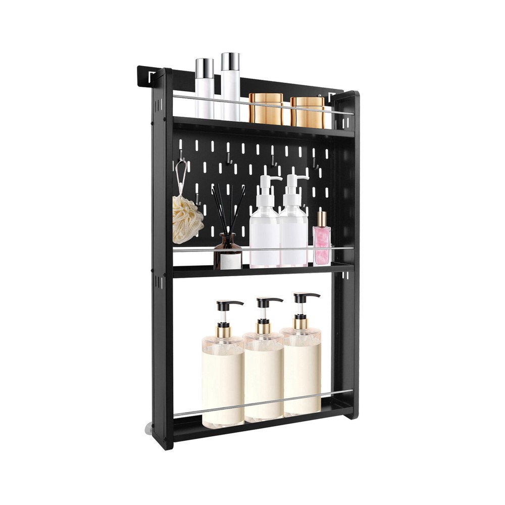 3-Tier Wall-Mounted Storage Rack with 6 Hooks for Kitchen & Home Use