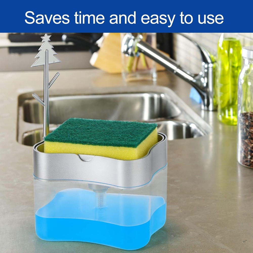 Kitchen sink soap dispenser with sponge holder