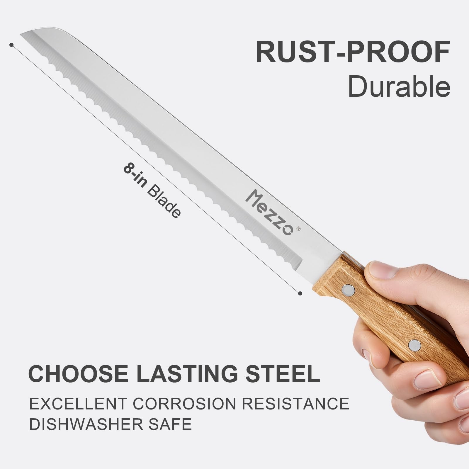 Mezzo Serrated Bread Knife for Homemade Bread High Carbon Steel Sourdough Kni...