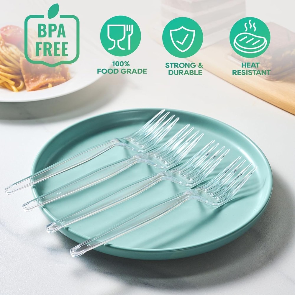 360 Count Clear Plastic Forks Heavy Duty, Solid and Durable Disposable Forks...