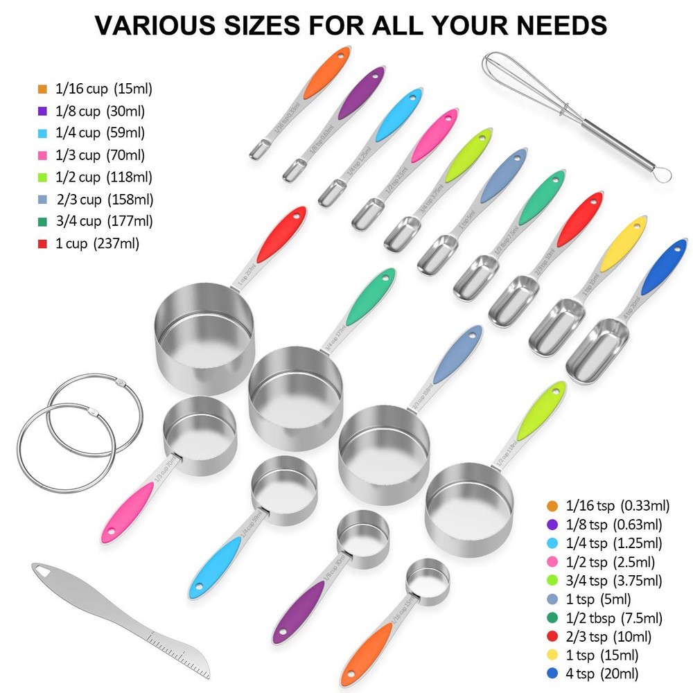 Measuring Cups and Spoons - Stainless Steel 20 Piece Stackable Set, Includes ...