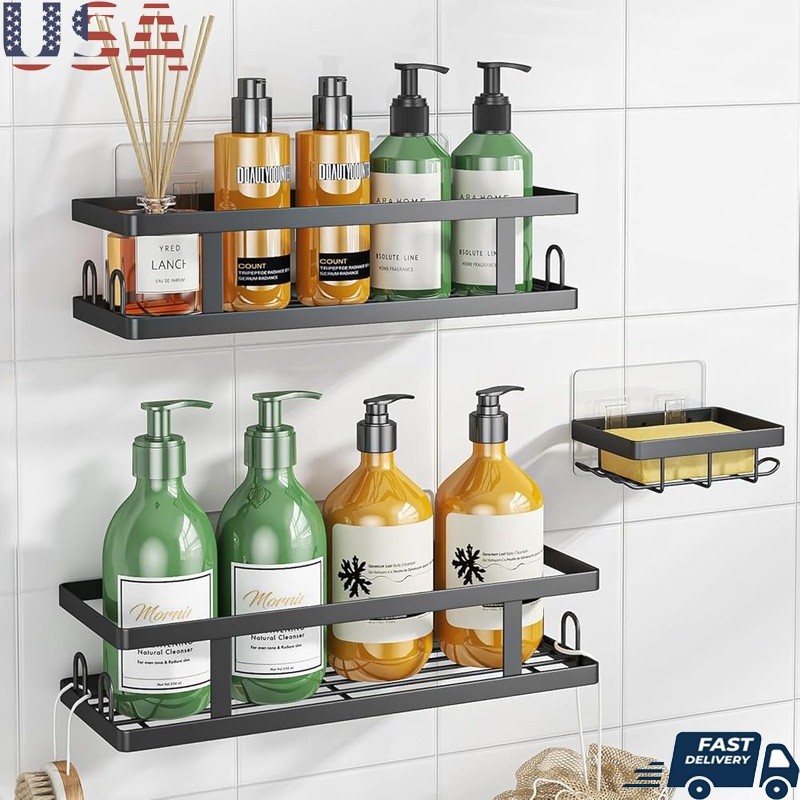 3 Pack Shower Caddy Organizer Rustproof Adhesive Shelf Set Quick Drainage Hooks