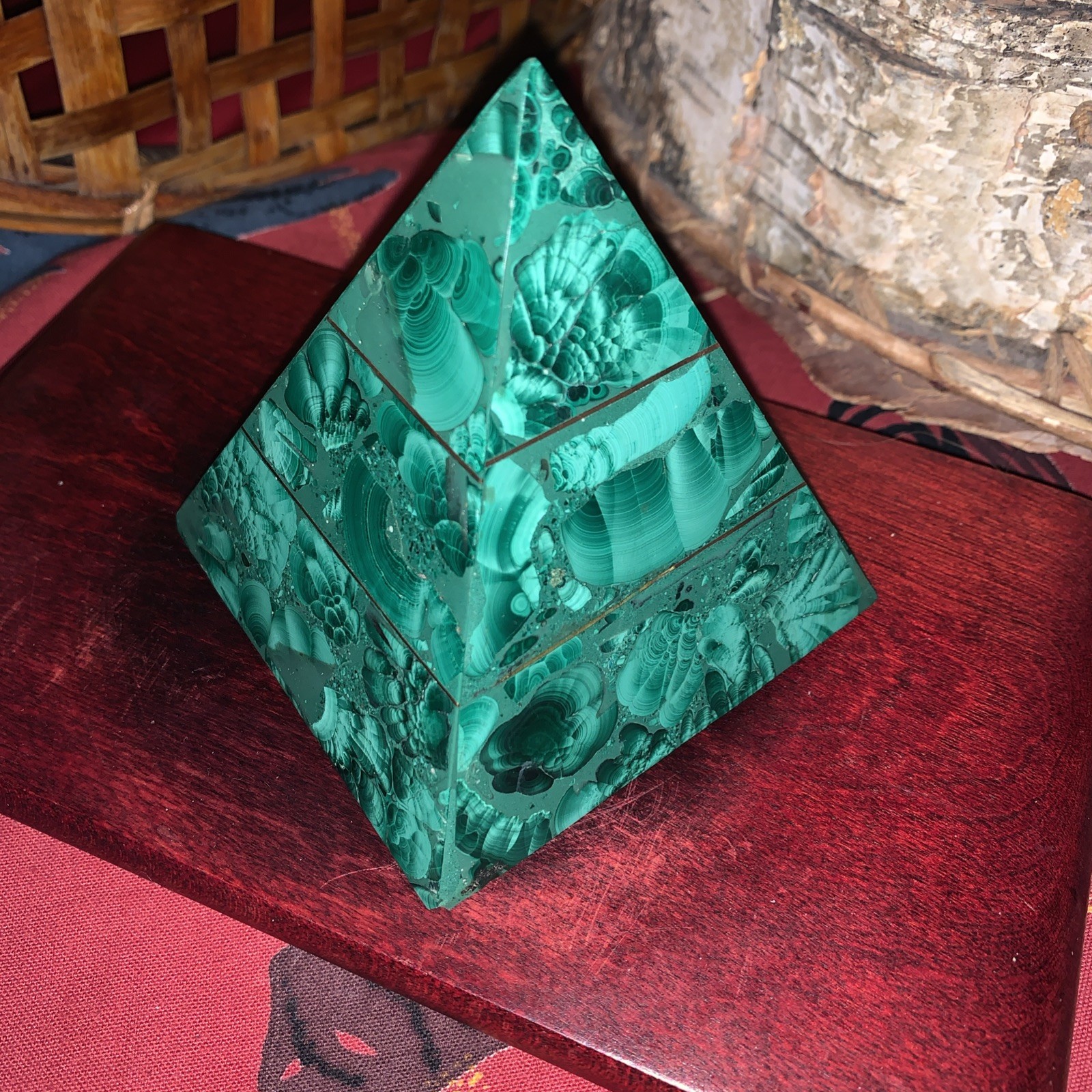 Malachite Pyramid With Brass Detail from ZAIRE•11.7 Oz