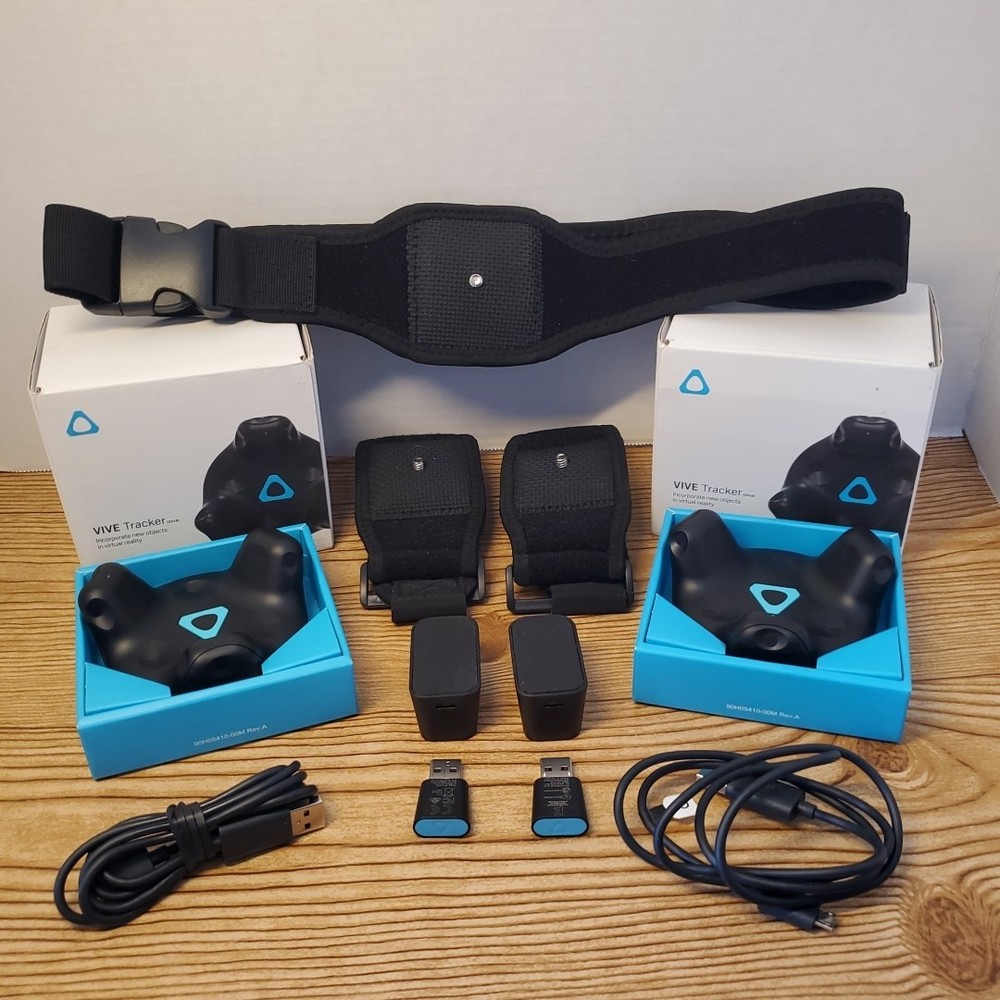2x HTC Vive Tracker 2018 2.0 Full Body Tracking VRChat - Complete Dongle Straps