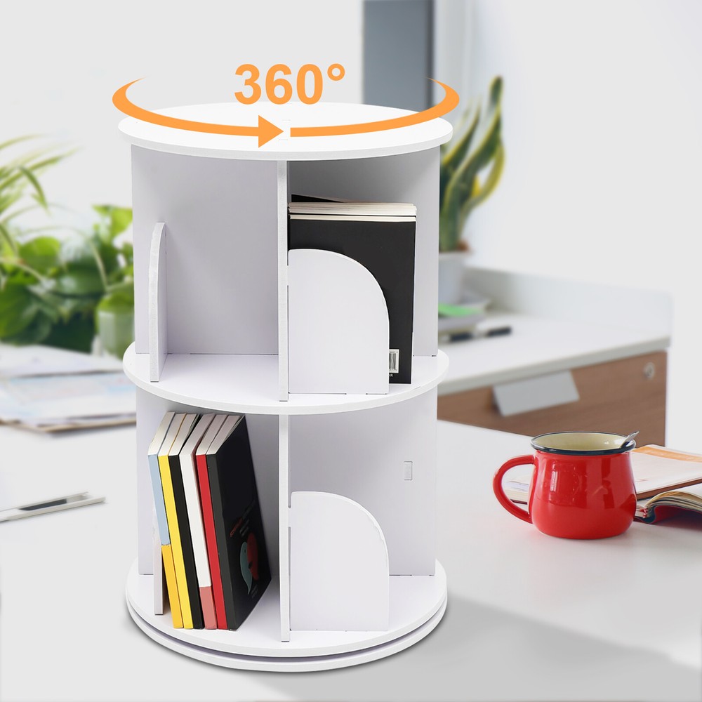 360° 2-Layer Rotating Bookshelf Bookcase,Freestanding Storage Shelf Display Rack