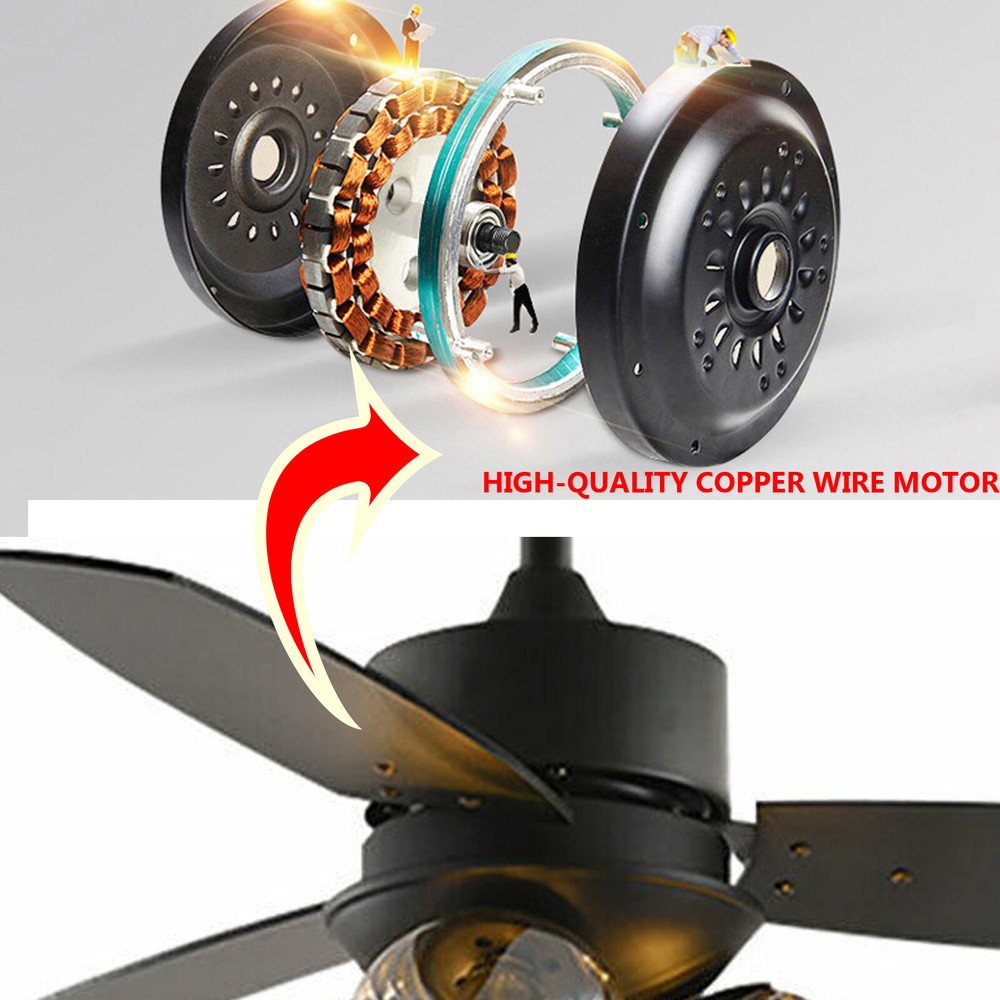 42" Retro Style Ceiling Fan Chandelier Pure Copper Mute Motor Double Function