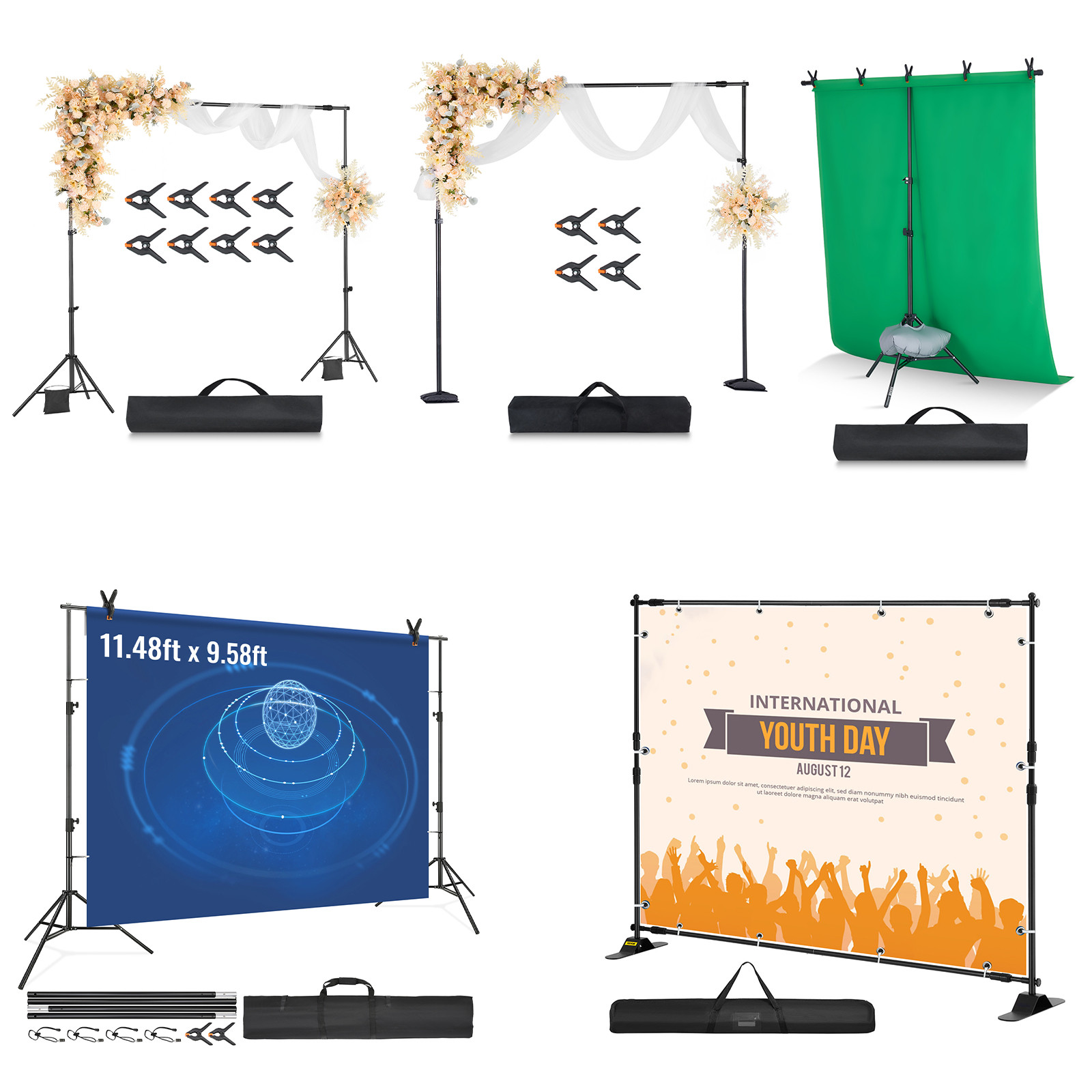Backdrop Stand Background Stand Kit 5x6.5-12x10 ft for Party & Photo Studio