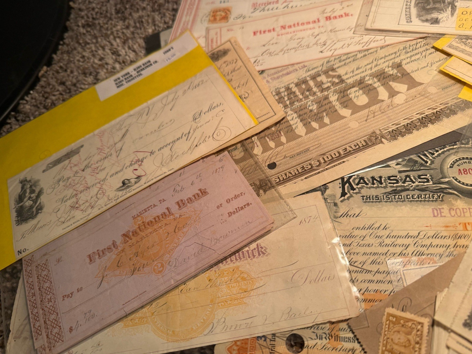 Stocks, Bonds, Checks Lot Estate 25-40$ Value Per Purchase