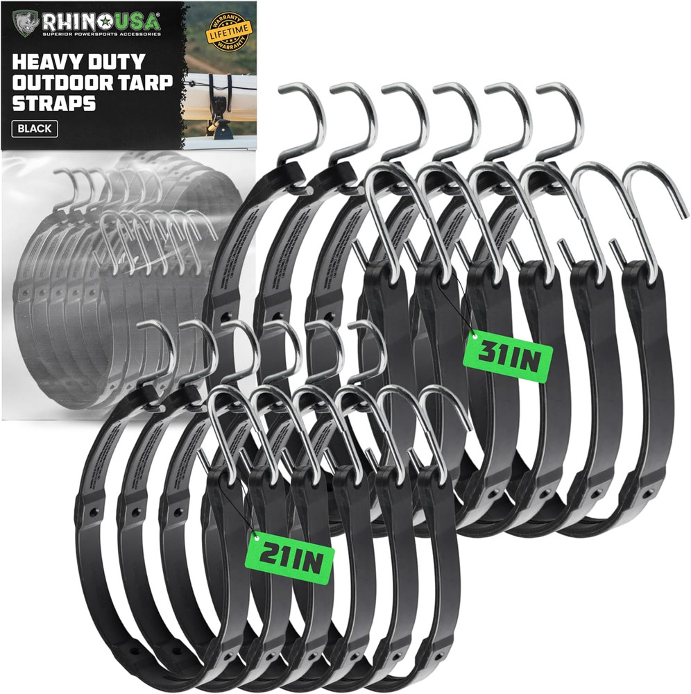 Rubber Bungee Cords Heavy Duty Outdoor with Adjustable Hooks (12-Pack) Assorted