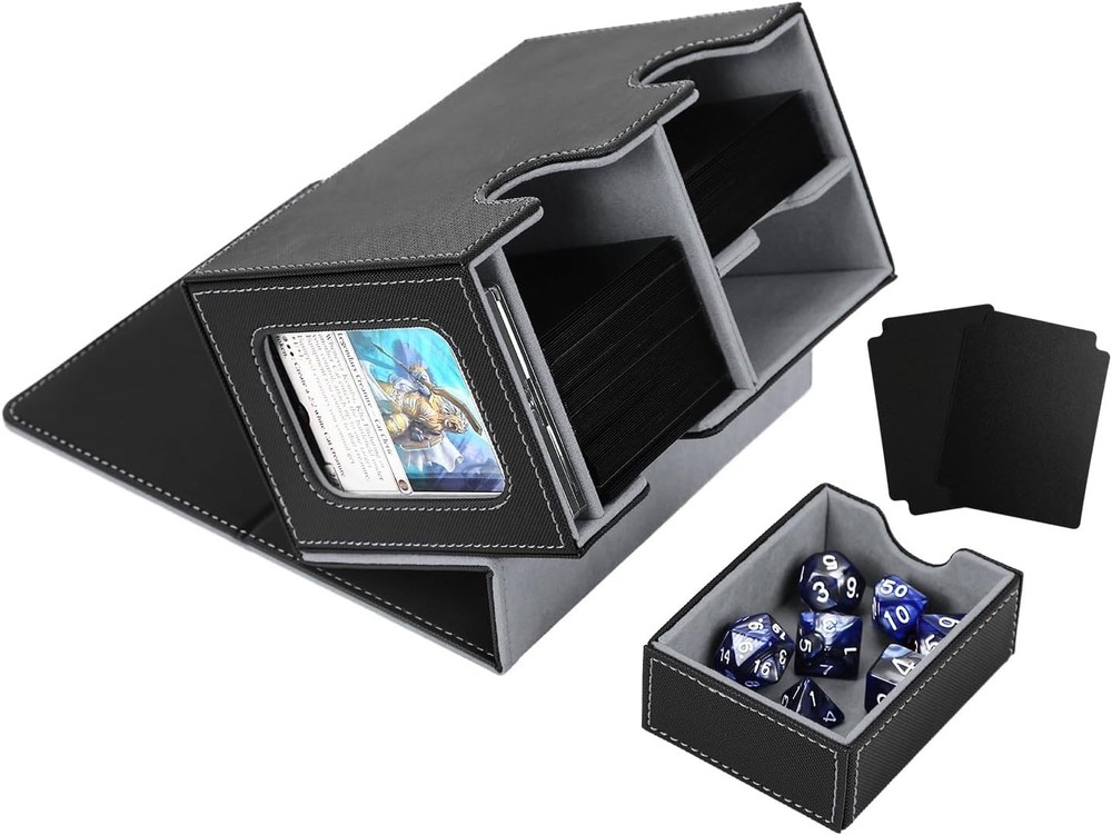 MTG Deck Box for Commander Display with Dice Tray, Double Black＆Grey
