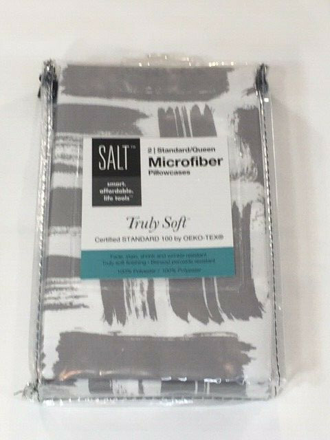 SALT Microfiber Standard Pillowcase Set - Gray Brush Strokes
