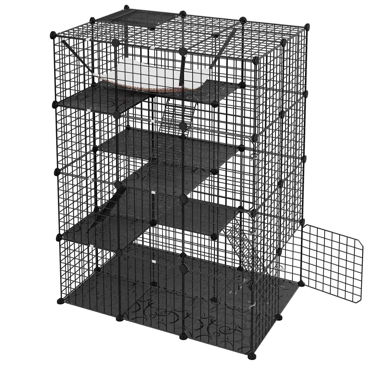 4-Tier Cat Cage Indoor Cats Pets Playpen Detachable Metal Wire Cat kennel Black