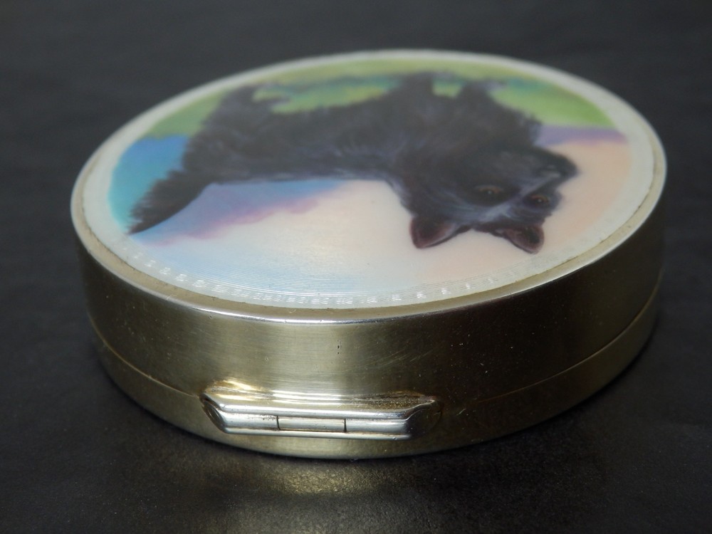 Antique Art Deco Solid Silver Guilloche Enamel Compact Box Case London 1929