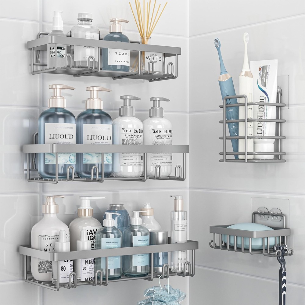 Shower Caddy 5 Pack, Bathroom Shower Organizer Rack for Inside Shower, Adhesive