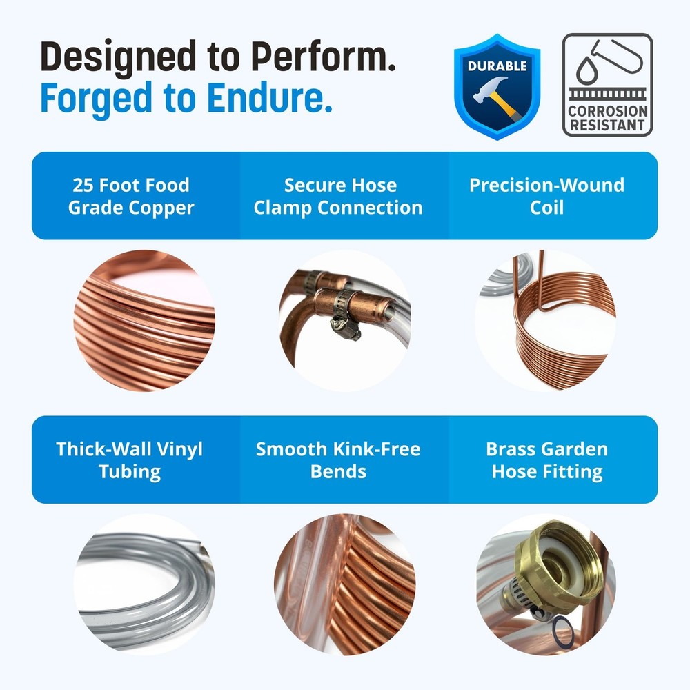 Coldbreak 25Ft. Wort Chiller with Copper Coil - Compact and Basic Immersion B...