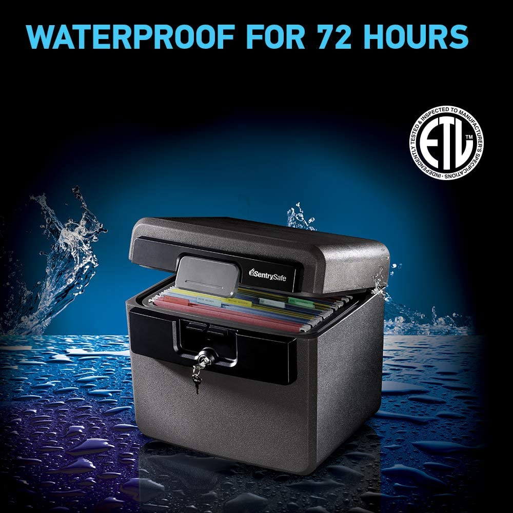 Black Fireproof and Waterproof Safe, File Folder and Document Box with Key Lock,