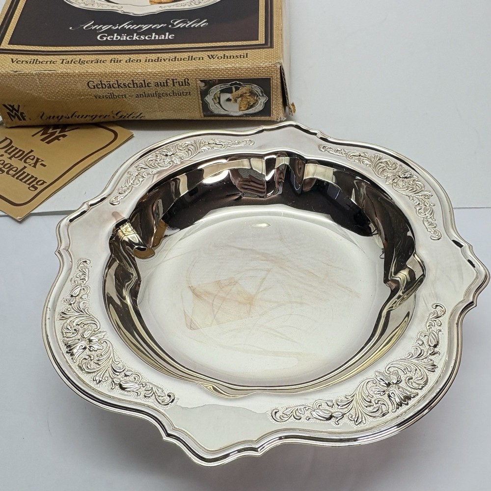 WMF Augsburger Gilde EP Vtg Brass Candy/Trinket Dish Gebackschale Germany Boxed