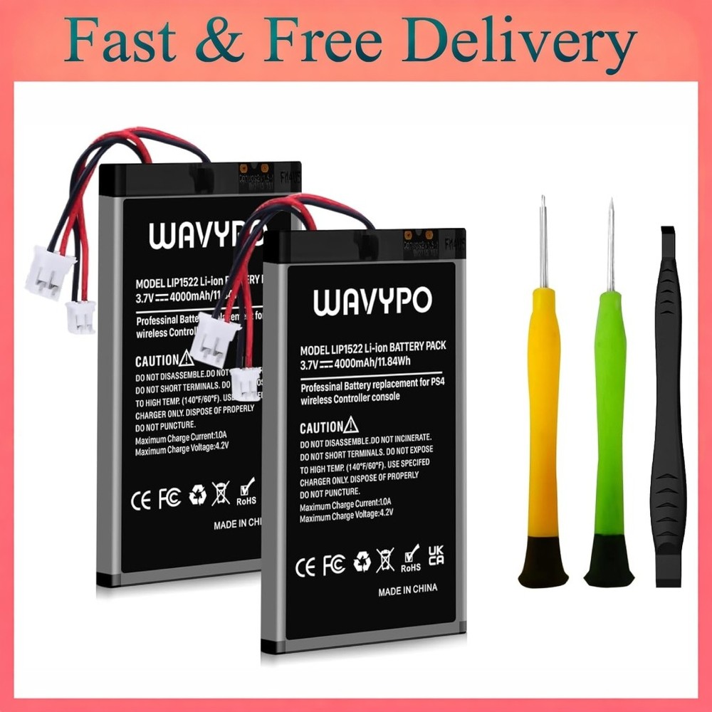 2 Pack 4000Mah PS4 Controller Battery Replacement for PS4/PS4 Slim