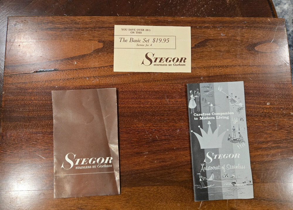 Stegor Stainless Gorham PACE 54pc Flatware Set w Box & Papers Mid Century