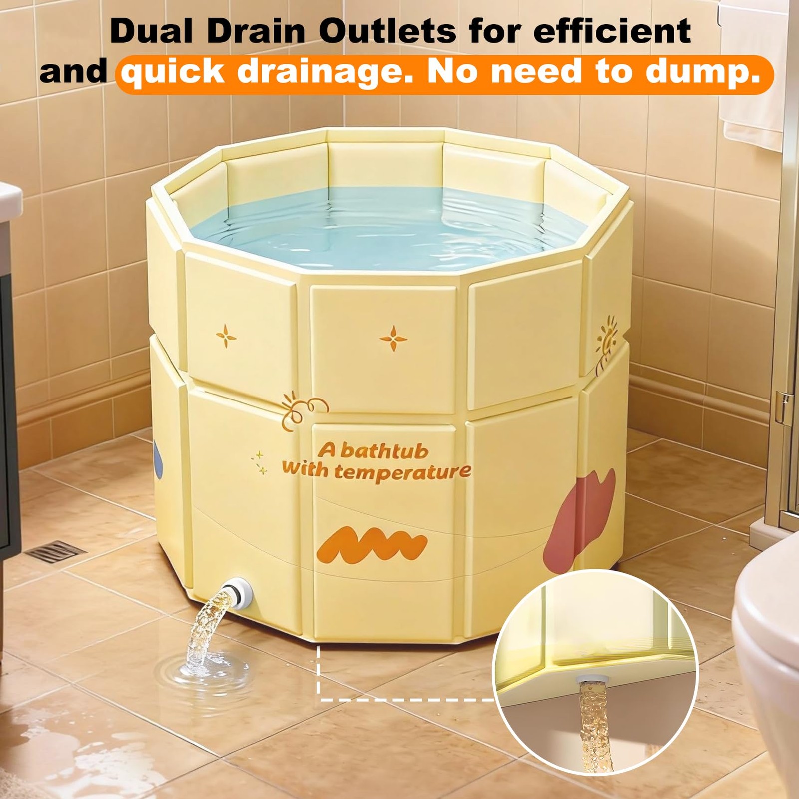 Portable Bathtub for Adult 27.5"x27.5" Collapsible Cold Plunge Bathtub Foldab...