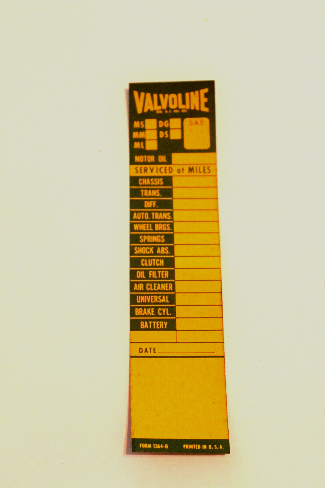 1954 VALVOLINE VINTAGE ORIGINAL DOOR JAMB OIL CHANGE REMINDER STICKER DECAL RARE