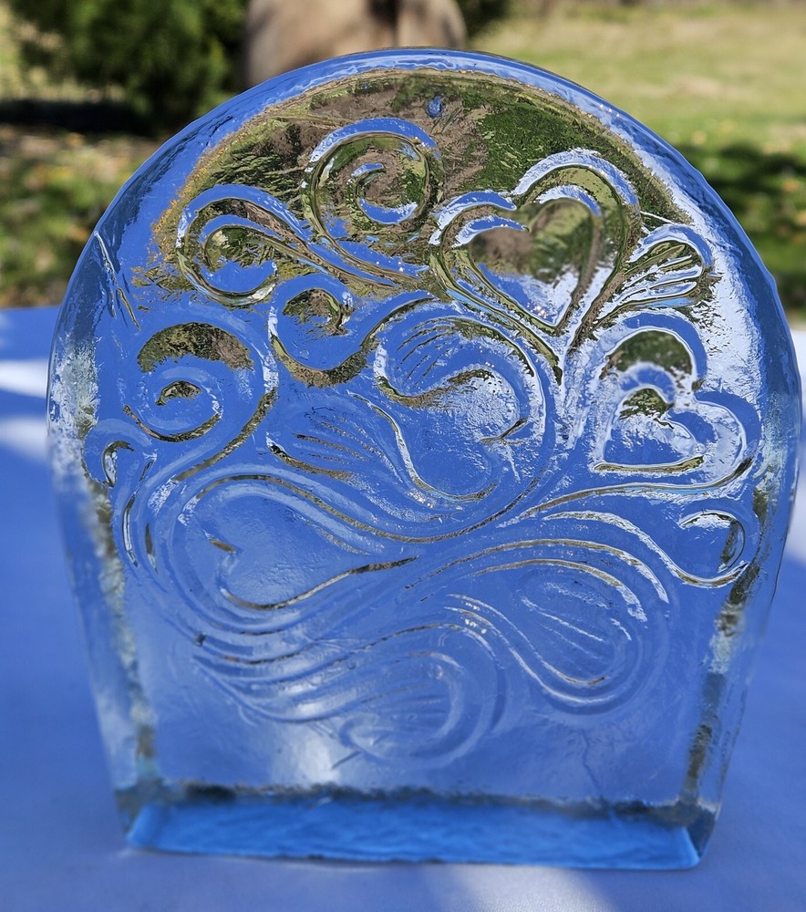Blenko Glass Twisted Hearts Clear Block Bookends.