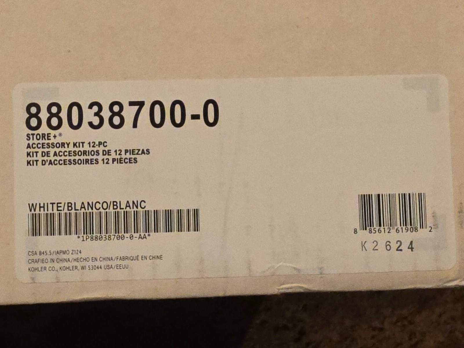 Kohler STERLING STORE+ 88038700-0 12 Piece Wall Mounted Shower Caddy in White