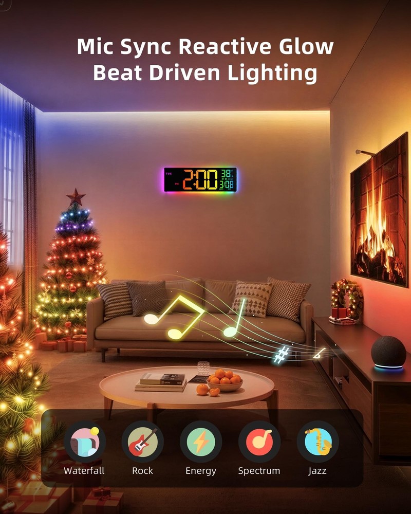 EASYERA Smart Digital Wall Clock with App Control, 16.5” Large RGBIC Wall