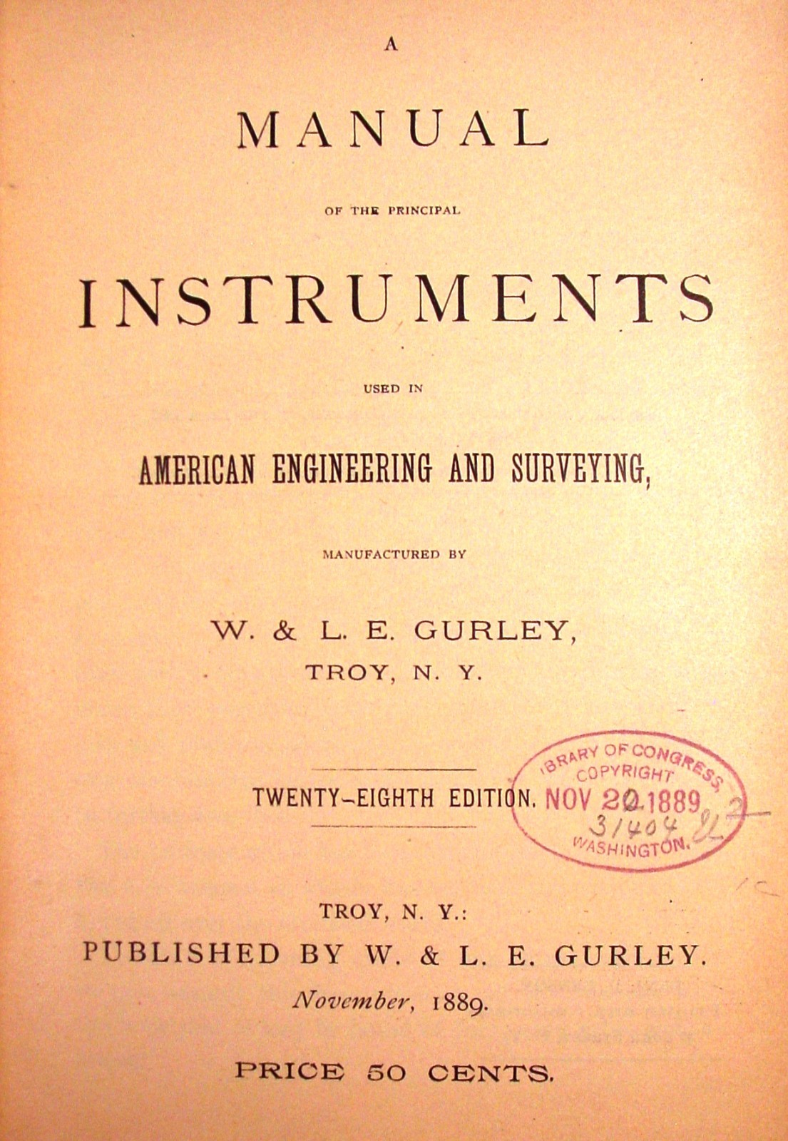 1889 Gurley Surveying & Drafting Insts. Catalog/Manual