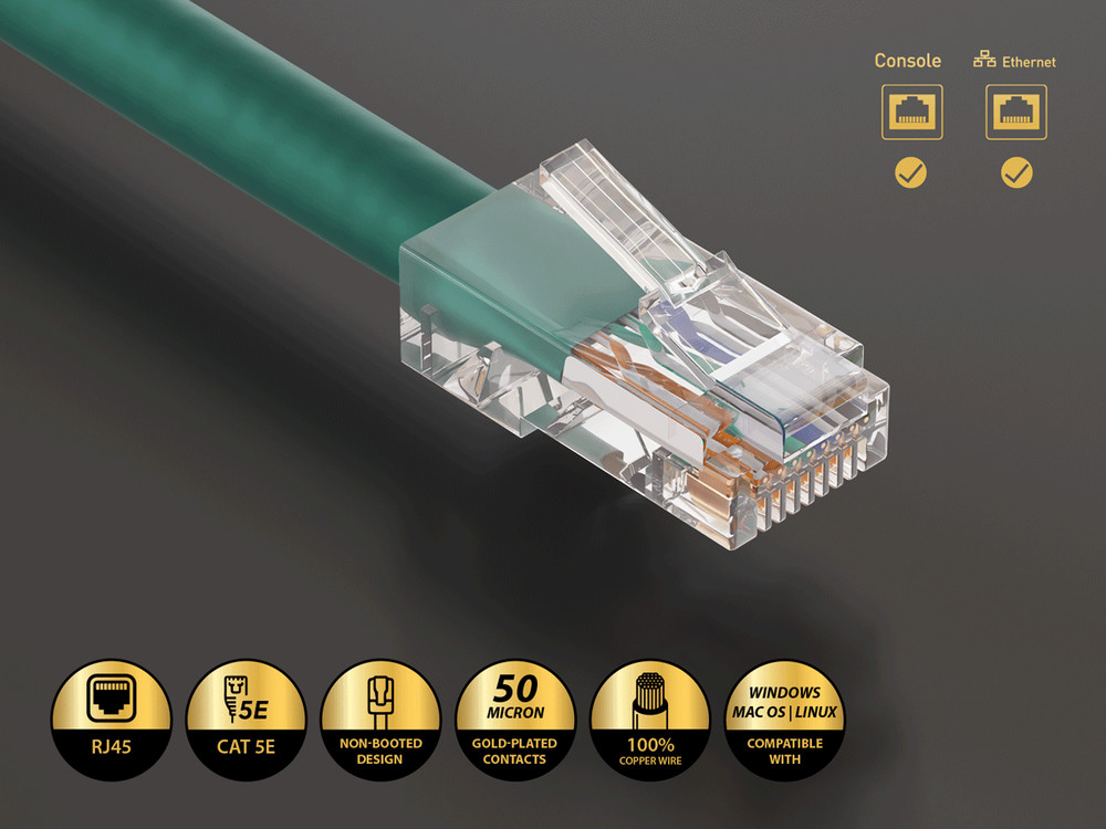 10ft Cat5e UTP Non-Booted Ethernet Network Patch Cable 24AWG Bare Copper, Green