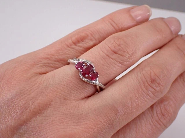 2.30Ct Oval Cut Lab-Created Ruby Three Stone Engagement Ring White Gold Plated