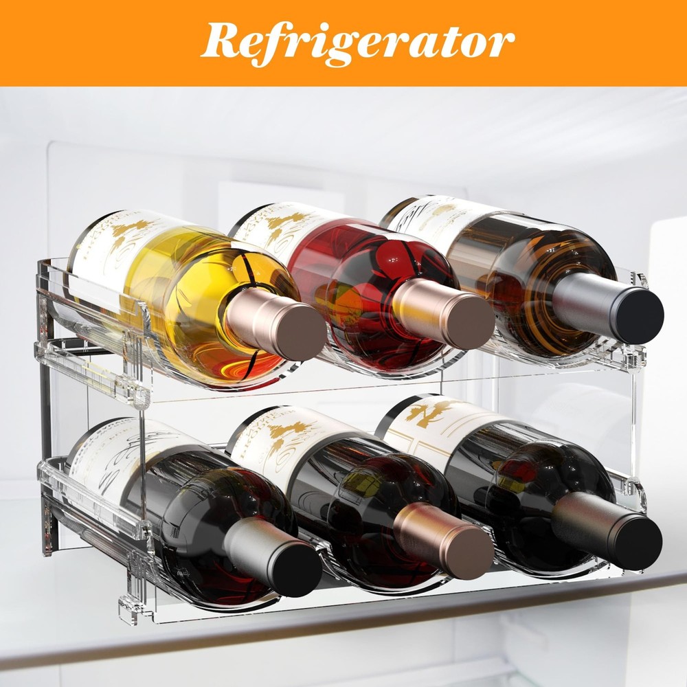 Plastic Stackable Wine Rack for Refrigerator, 2 Tier Large Capacity Water Bot...