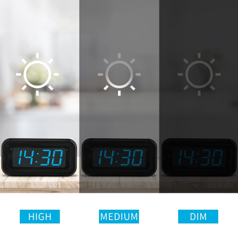 Alarm Clock, Digital Clock, Constantly 1.2'' LED Blue Digits Display, Battery Po