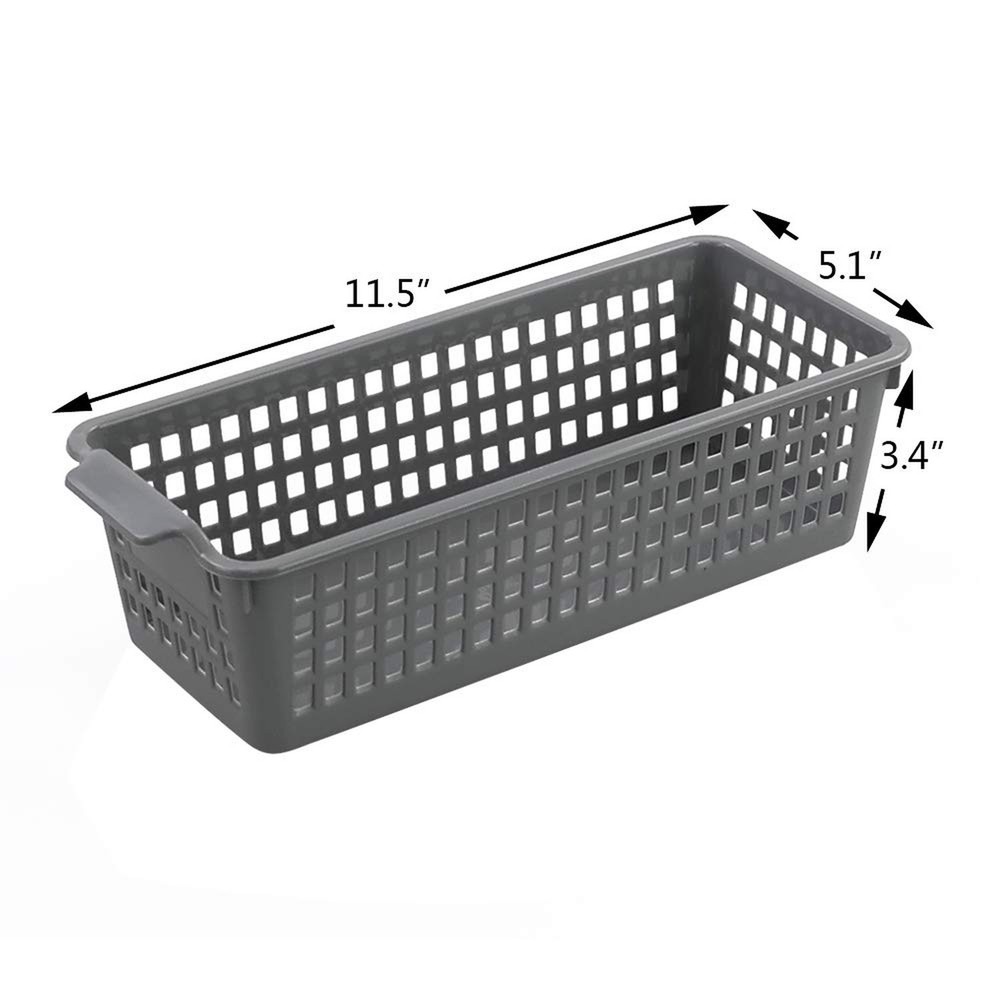 Slim Plastic Storage Baskets, Plastic Rectangle Storage Baskets, 6 Packs