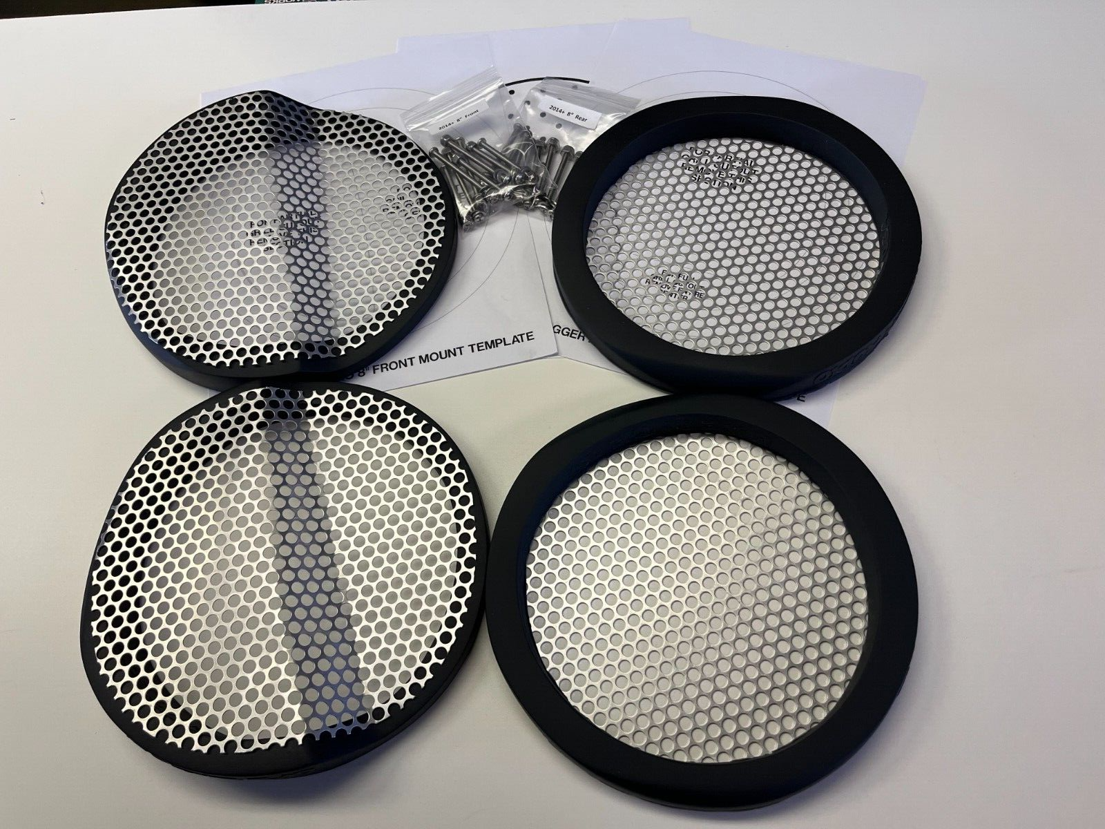 8" Quad Harley Saddlebag Speaker Mounting Ring Adapters w/GRILLS 2014-2023