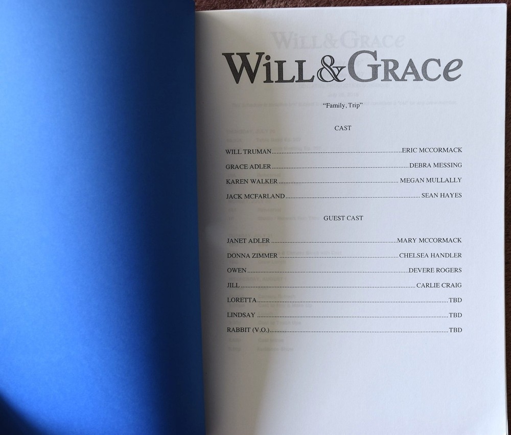 2018 Will & Grace (Family, Trip) Hand Signed Original Screenplay Script