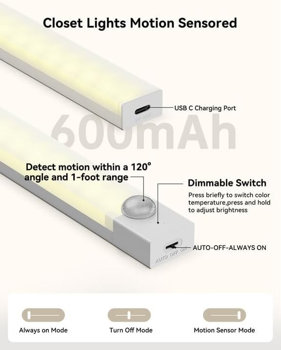 Smart Magnetic Under Cabinet Lighting with Rechargeable Motion Sensor – 3 Pack