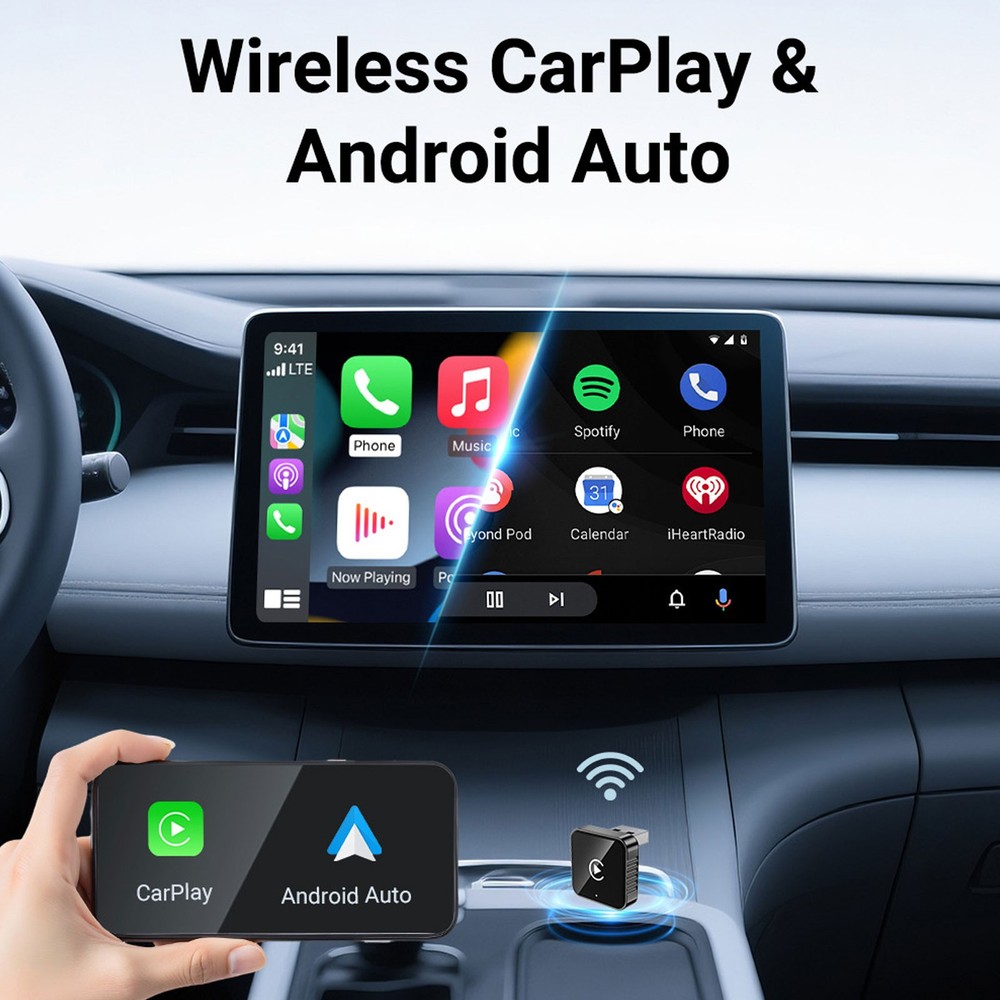 2-in-1 Wireless Carplay Android Auto Adapter Plug&play USB For Iphone Android px