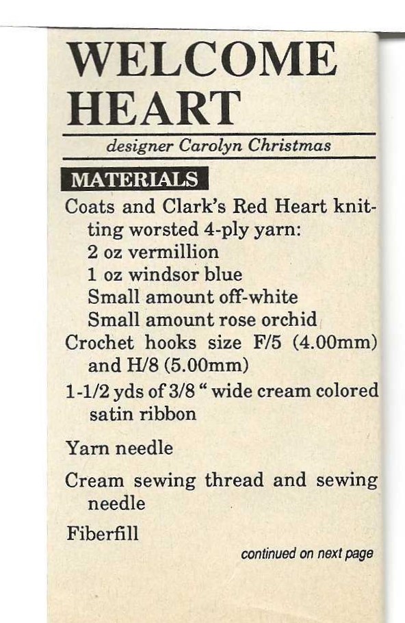 Welcome Heart (#348-23) vintage crochet pattern