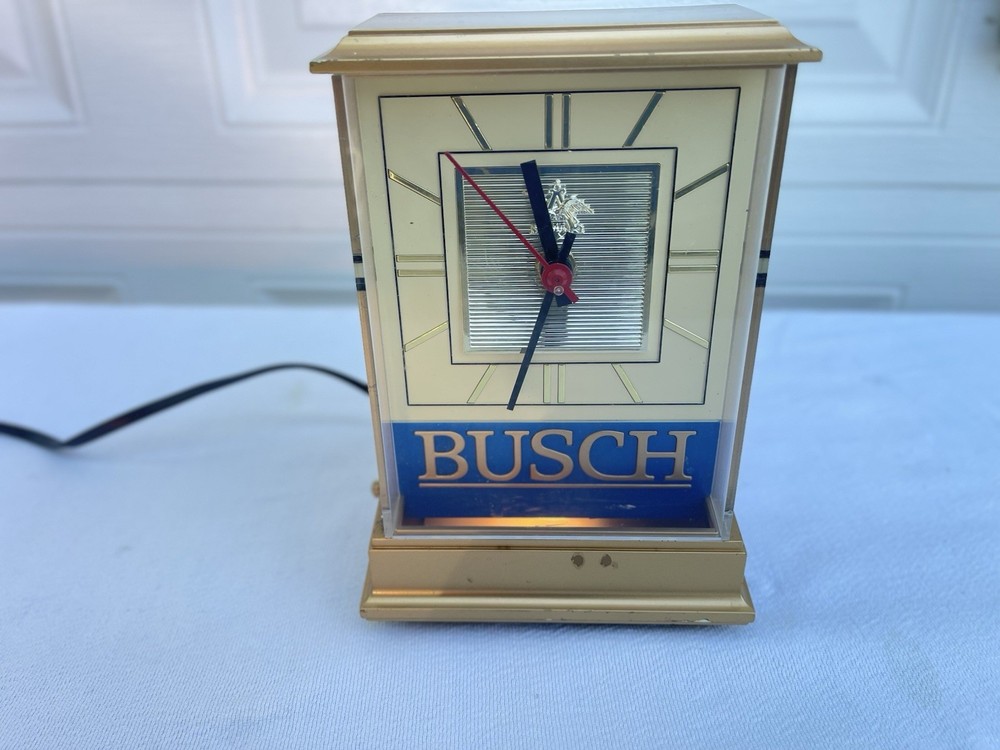VINTAGE BUSCH BEER LIGHTED MANTEL CLOCK WORKS