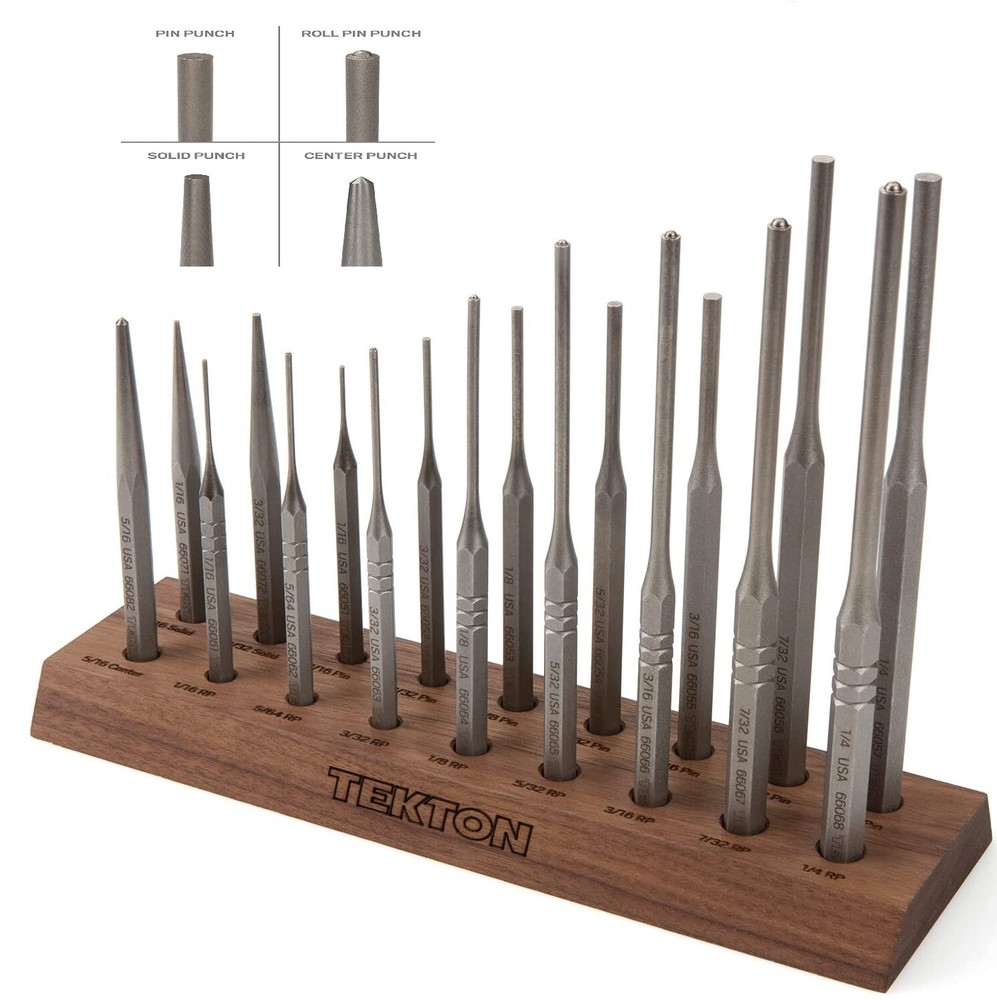 TEKTON Gunsmith Punch Set 18-Piece 66564 Pin Roll Pin Solid Center Precise Tips