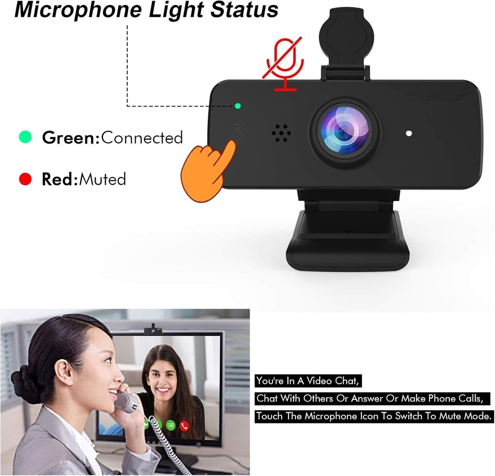1080P Webcam with Microphone & Privacy Cover for PC USB HD Web Camera