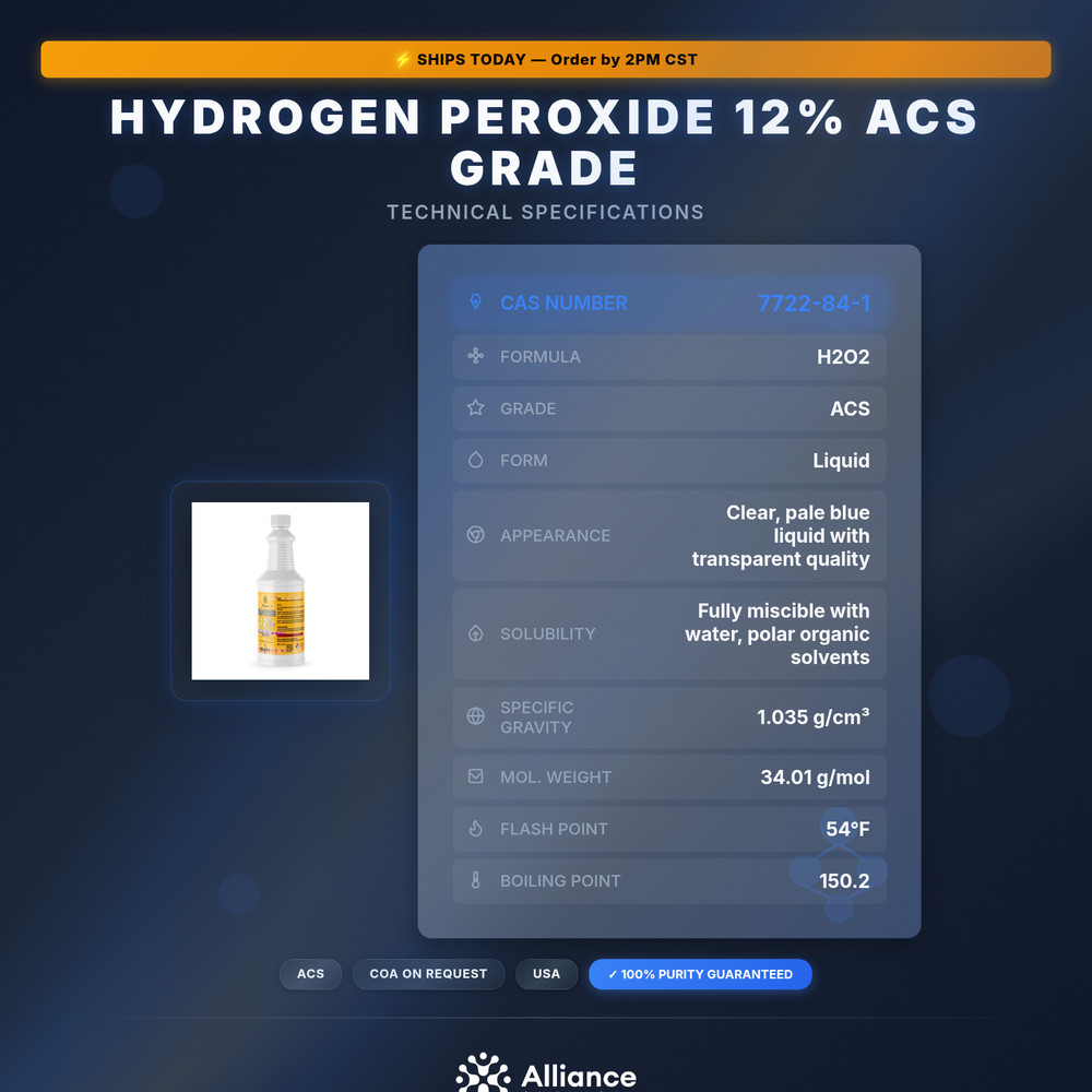 Hydrogen Peroxide 12% ACS Grade - 1 Quart