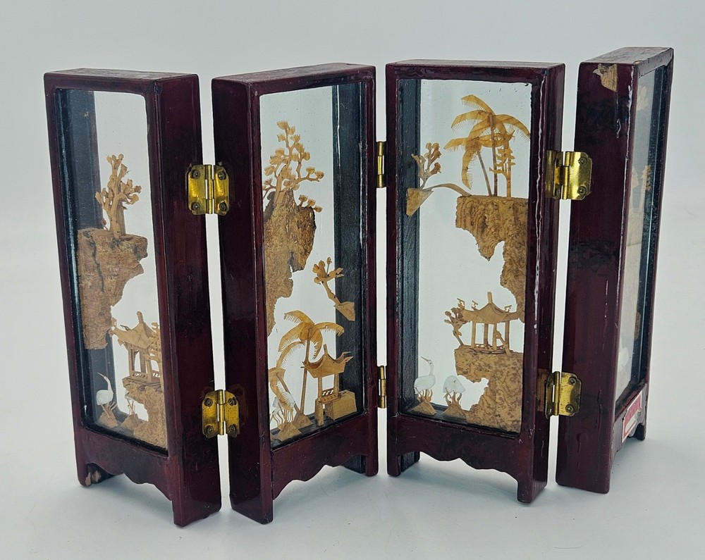 Chinese Mini Cork Carved Screen