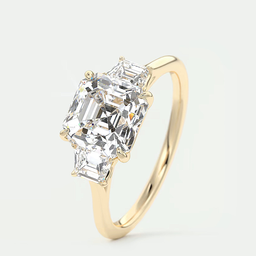 14k Yellow Gold Semi Mount Setting Ring Asscher 0.50 Carat Diamond Solid Size 7