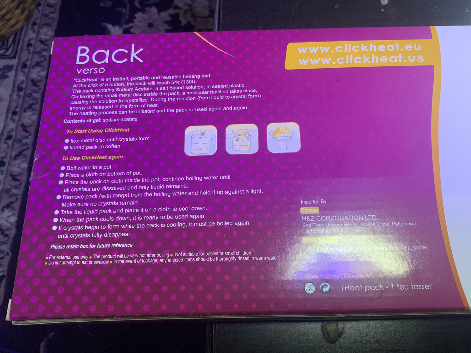 Click Heat Back Verso Pain Relief Reusable Heating Pad Clickheat